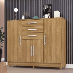 Cômoda Sapateira para Quarto 4 Portas 3 Gavetas 152cm Agrado V02 Nature - Mpozenato - 2