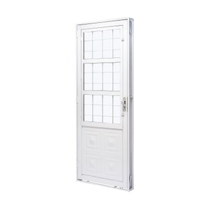 Porta de Aço com Postigo 215x83cm com Grade Quadriculada e Vidro Liso QualitySol Ramassol