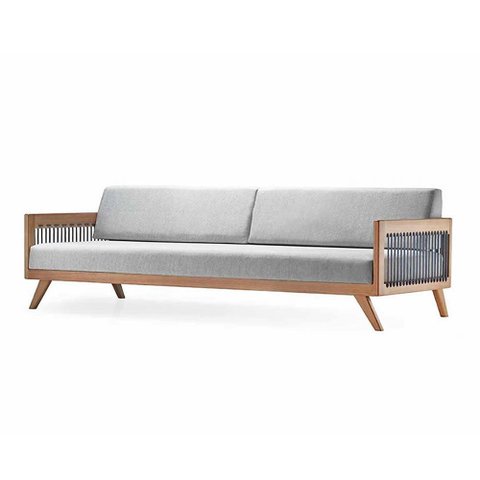 Sofá 4 Lugares Saibi Ozki 240 cm Poliéster Cinza Cedro Corda Náutica Plana Poliéster Plana
