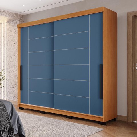 Roupeiro Solteiro Lisboa 2 Portas de Correr 177x213cm Freijó/Azul 240844