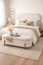 Ver imagem 1 de Kit Atenas Cabeceira de Cama Box Orgânica e Recamier Calçadeira Baú Queen 160 Cm Suede Porcelana Eli