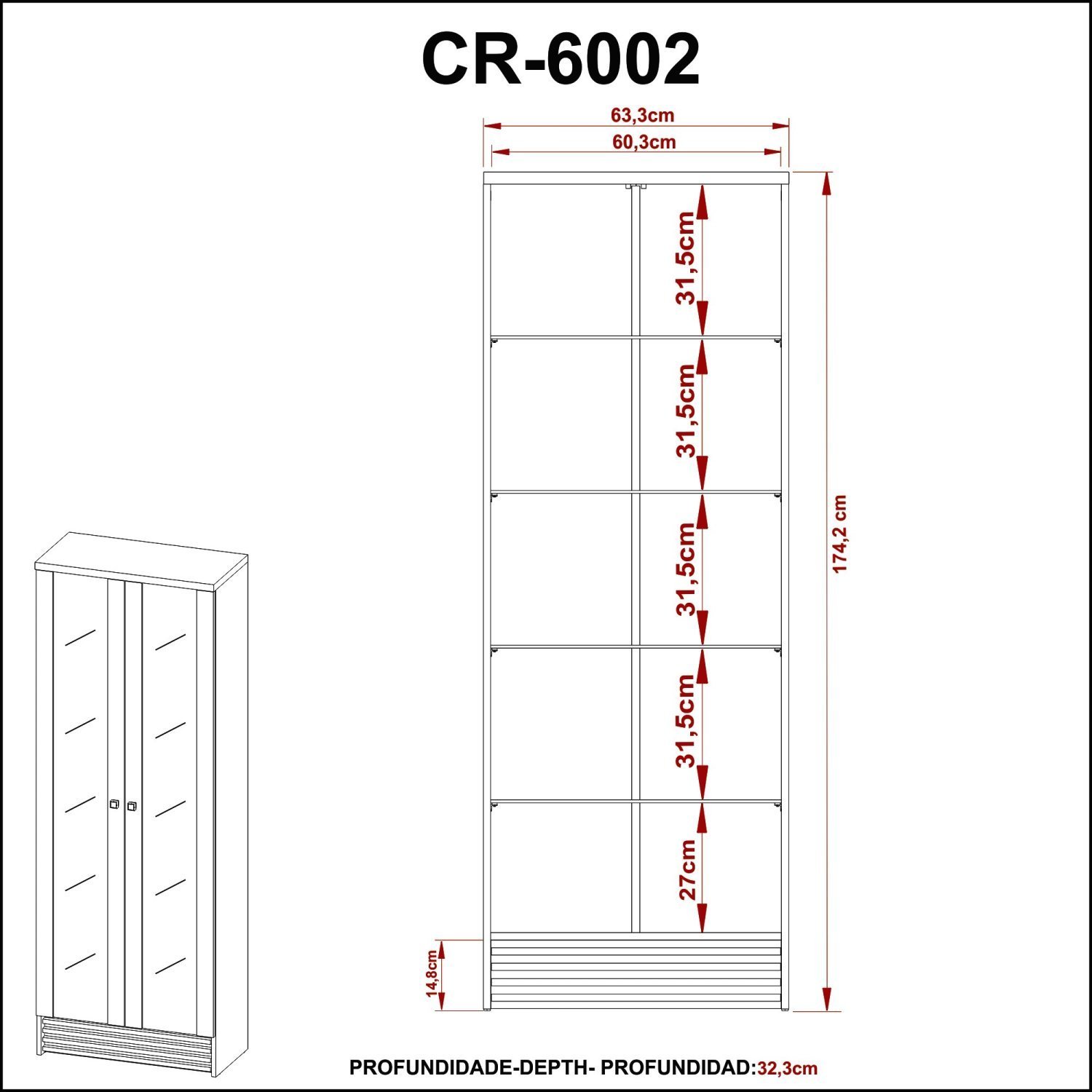 Cristaleira Com 2 Portas Em Vidro Cr6002  - 5