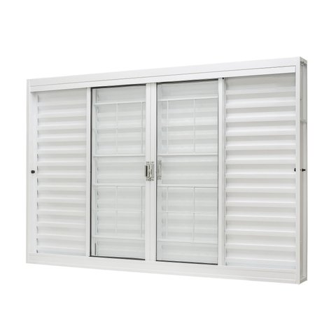 Janela de Aço Veneziana Central 100x120cm 6 Folhas com Grade Quadriculada e Vidro Liso Ramassol