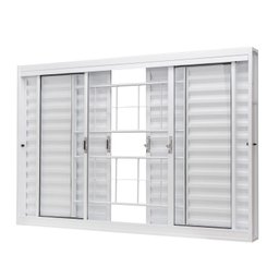 Janela de Aço Veneziana Central 100x120cm 6 Folhas com Grade Quadriculada e Vidro Liso Ramassol - 2