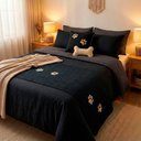 Ver imagem 1 de Kit 4 Pçs Peseira Cama Casal Padrão Impermeável e Almofada Cheia para Pet: Preto