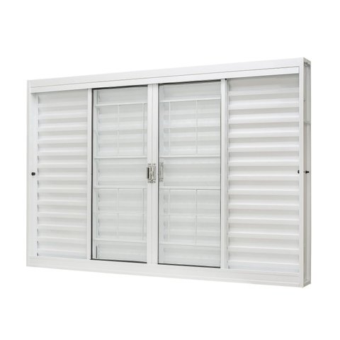 Janela de Aço Veneziana Central 6 Folhas com Grade Quadriculada 100x150cm Branca Unicsol Ramassol Central