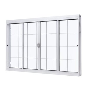 Janela de Aço de Correr Central 100x120cm 4 Folhas com Grade Quadriculada e Vidro Liso Unic Sol Rama