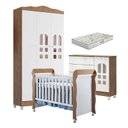 Ver imagem 1 de Quarto de Bebê New Selena 3 Portas com Cômoda Selena e Berço Mirelle Branco Acetinado Amadeirado