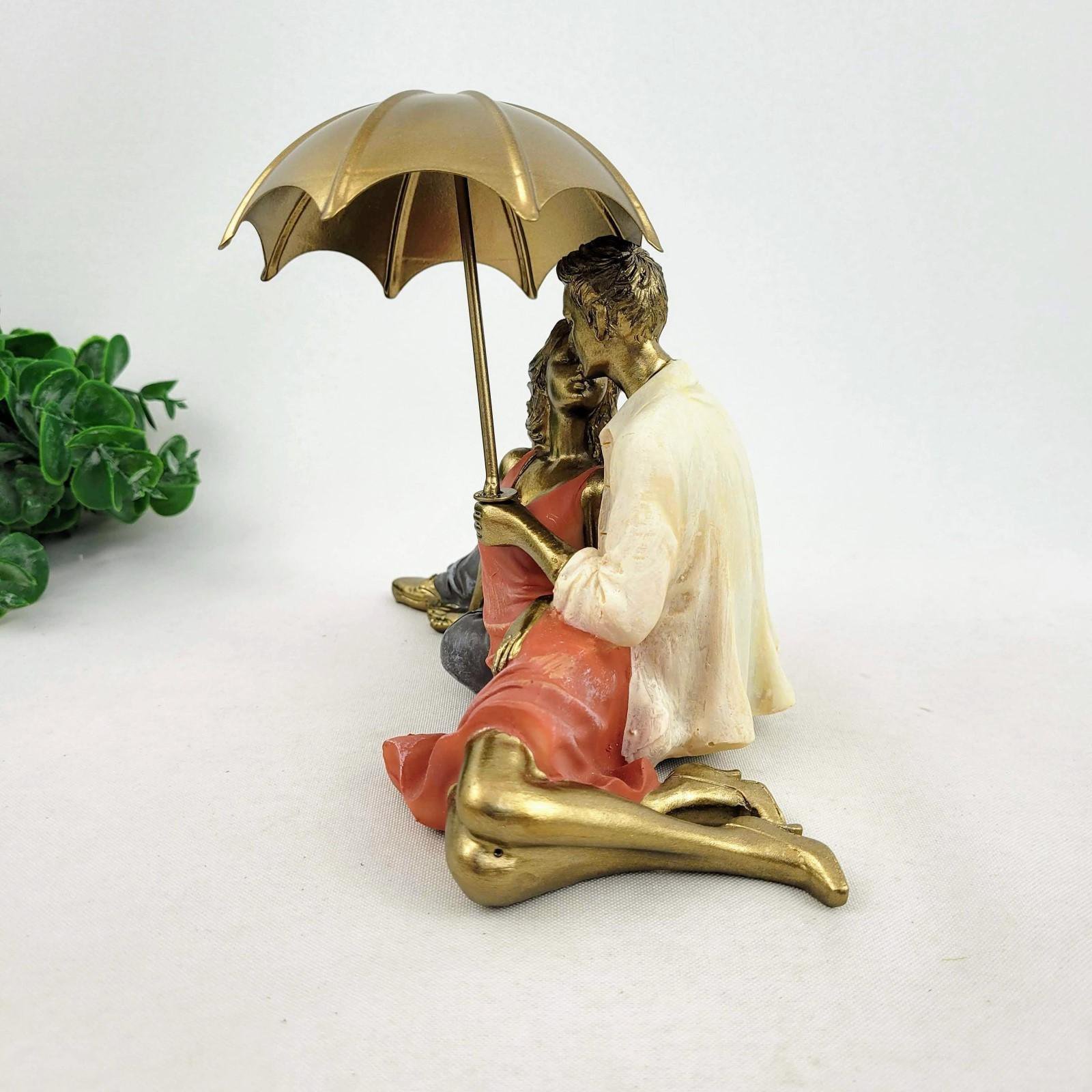 Enfeite Estátua Casal Com Guarda Chuva 15X18X11Cm Decoração - 5