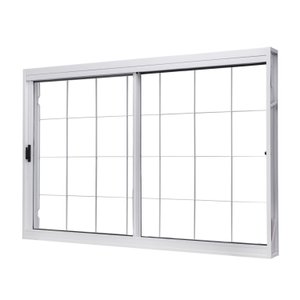 Janela de Aço de Correr Lateral 100x120cm 2 Folhas com Grade Quadruculada Vidro Liso