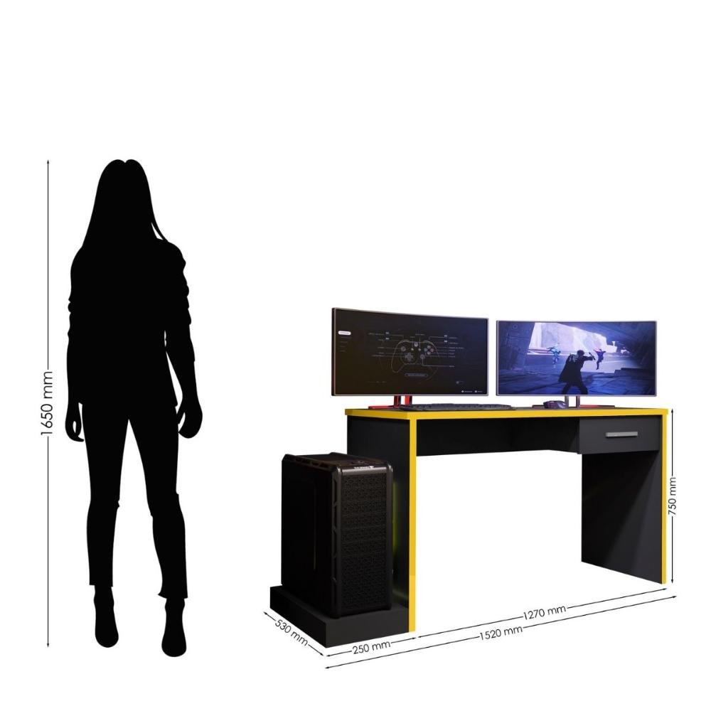 Mesa Gamer Para Computador Desk X9 Preto/ Amarelo - 3