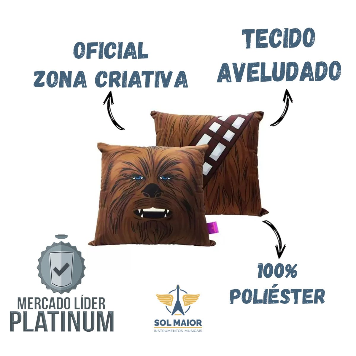 Almofada Fibra Veludo 40x40cm Chewbacca Star Wars - Zona Criativa - 7