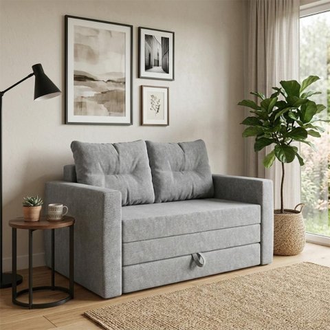Sofá Cama 2 Lugares Casal 1,50 Mts Bouclê Luma Matrix Cor:boucle Cinza