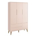 Ver imagem 1 de Guarda Roupa Infantil 3 Portas Theo Retrô Rosa Fosco com Pés Amadeirado - Reller Móveis Rosa