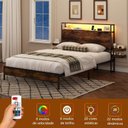 Ver mais imagens de Cama Casal com Cabeceira, Led, Tomadas Usb e Prateleiras Laterais Deslizantes Marrom