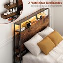 Ver imagem 7 de Cama Casal com Cabeceira, Led, Tomadas Usb e Prateleiras Laterais Deslizantes Marrom