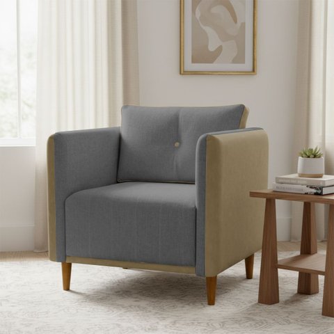 Poltrona Decorativa Aviv para Sala Escritório Recepção Luxo Linho Premium Easy Clean Corino Premium