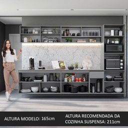 Armário de Cozinha Completa Suspenso 300cm Cinza Nice Madesa 04 - 6