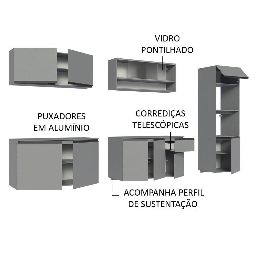 Armário de Cozinha Completa Suspenso 300cm Cinza Nice Madesa 04 - 5