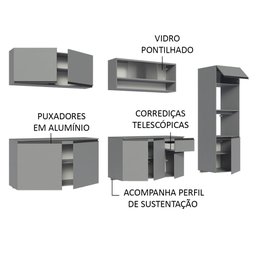 Armário de Cozinha Completa Suspenso 300cm Cinza Nice Madesa 04 - 5