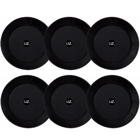 Jogo de 6 Pratos Rasos Redondos 26cm Pratos de Plástico Preto Uz