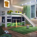 Ver imagem 4 de Cama Infantil Copa do Mundo Elevada com Escorregador e Cortina Completa Móveis