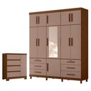 Ver imagem 1 de Guarda Roupa Casal Triton Plus 11 Portas com Espelho e Cômoda Sapateira Olimpia Nogueira Capuccino