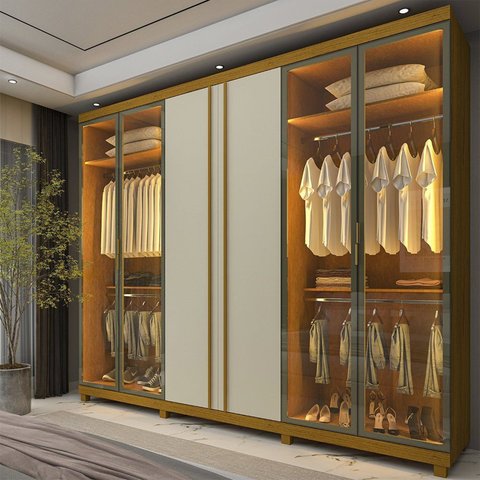Guarda-Roupas Casal 6 Portas com 4 Portas Reflecta com Pés com LED Absolut New 100% MDF