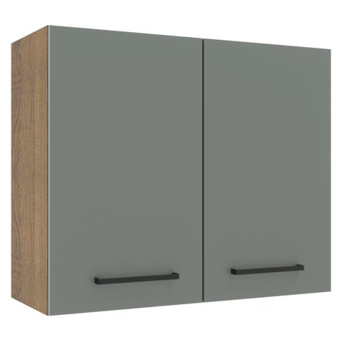 Armário Aéreo Madesa Agata 80 cm 2 Portas Rustic/Cinza Cor:Rustic/Cinza