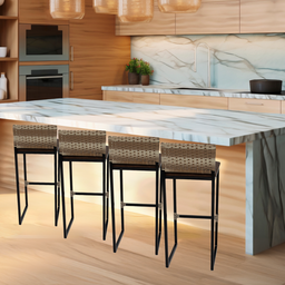 Kit 4 Banquetas Quadrada Junco Cappuccino para Balcão Ilha Cozinha Área Gourmet Bancada Piscina Bar - 6