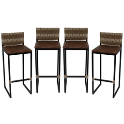 Kit 4 Banquetas Quadrada Junco Cappuccino para Balcão Ilha Cozinha Área Gourmet Bancada Piscina Bar - 1