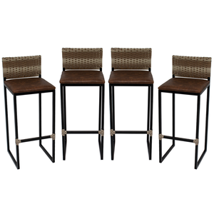 Kit 4 Banquetas Quadrada Junco Cappuccino para Balcão Ilha Cozinha Área Gourmet Bancada Piscina Bar