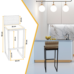 Kit 4 Banquetas Quadrada Junco Cappuccino para Balcão Ilha Cozinha Área Gourmet Bancada Piscina Bar - 2