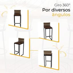 Kit 4 Banquetas Quadrada Junco Cappuccino para Balcão Ilha Cozinha Área Gourmet Bancada Piscina Bar - 5