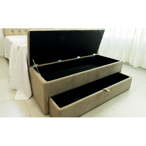 Puf Baú com Gaveta (sapateiro) Queen 160x50x45cm Cor Areia - Elegância e Conforto para o Seu Lar