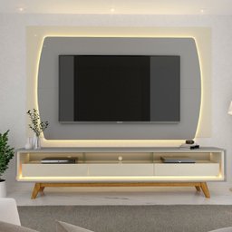 Rack com Painel para TV até 90 Polegadas com LED 100% MDF 219,5cmx195cm Pés em Madeira Maciça Elegance Yescasa - 2