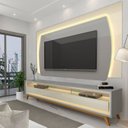 Ver imagem 1 de Rack com Painel para TV até 90 Polegadas com LED 100% MDF 219,5CMX195CM Pés em Madeira Maciça Elegance Yescasa Cinza