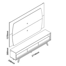 Rack com Painel para TV até 90 Polegadas com LED 100% MDF 219,5cmx195cm Pés em Madeira Maciça Elegance Yescasa - 3