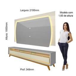 Rack com Painel para TV até 90 Polegadas com LED 100% MDF 219,5cmx195cm Pés em Madeira Maciça Elegance Yescasa - 4