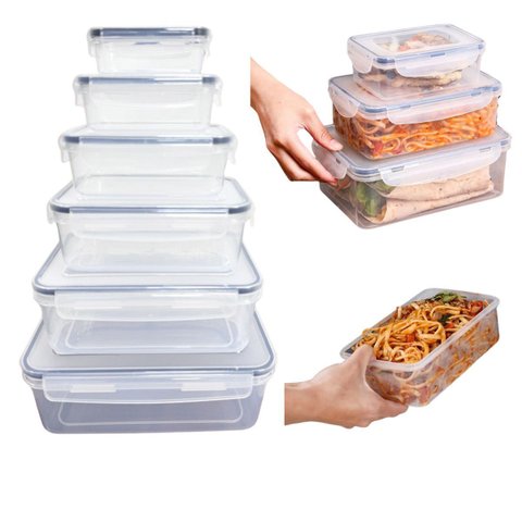 Kit 6 Potes Herméticos Plásticos Vasilha Tapoer Transparente:transparente