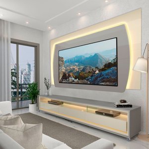Rack com Painel Para TV até 75 Polegadas com LED 220cm 100% MDF Pés Madeira Maciça Elegance Yescasa
