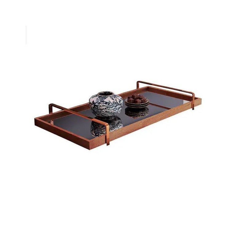 Bandeja Decorativa Espelhada Alça Cobreada Larflex Bandeja Decorativa Espelhada Alça Cobreada Larflex