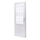 Ver imagem 1 de Porta de Aço com Postigo 215x83cm com Grade Quadriculada e Vidro Liso Unicsol Ramassol