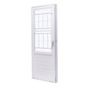 Ver imagem 4 de Porta de Aço com Postigo 215x83cm com Grade Quadriculada e Vidro Liso Unicsol Ramassol Branco