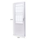 Ver imagem 2 de Porta de Aço com Postigo 215x83cm com Grade Quadriculada e Vidro Liso Unicsol Ramassol Branco