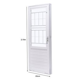 Porta de Aço com Postigo 215x83cm com Grade Quadriculada e Vidro Liso Unicsol Ramassol - 2 Porta de Aço com Postigo 215x83cm com Grade Quadriculada e Vidro Liso Unicsol Ramassol - 2