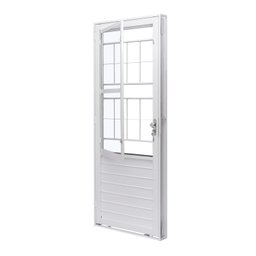 Porta de Aço com Postigo 215x83cm com Grade Quadriculada e Vidro Liso Unicsol Ramassol - 3 Porta de Aço com Postigo 215x83cm com Grade Quadriculada e Vidro Liso Unicsol Ramassol - 3