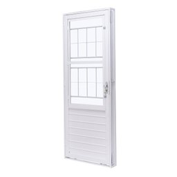 Porta de Aço com Postigo 215x83cm com Grade Quadriculada e Vidro Liso Unicsol Ramassol - 4 Porta de Aço com Postigo 215x83cm com Grade Quadriculada e Vidro Liso Unicsol Ramassol - 4