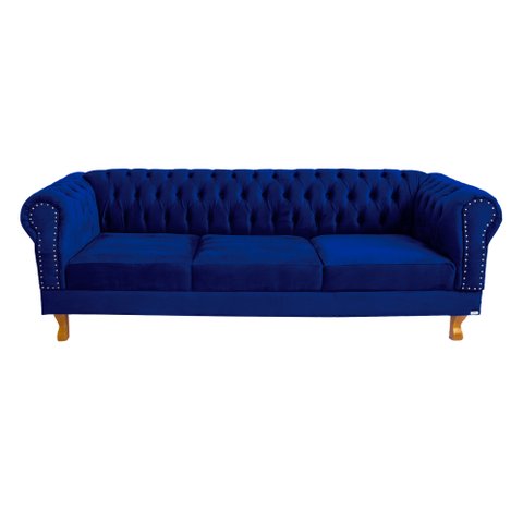 Sofá Chesterfield Capitone Duque Suede Azul Marinho 2,30
