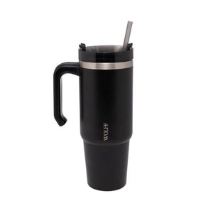 Caneca Térmica Wolff Parede Dp C/ Base e Canudo Preta 890ml
